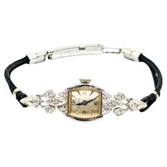 Vintage Bulova 14k White Gold Diamond Accent Wind-Up Wristwatch