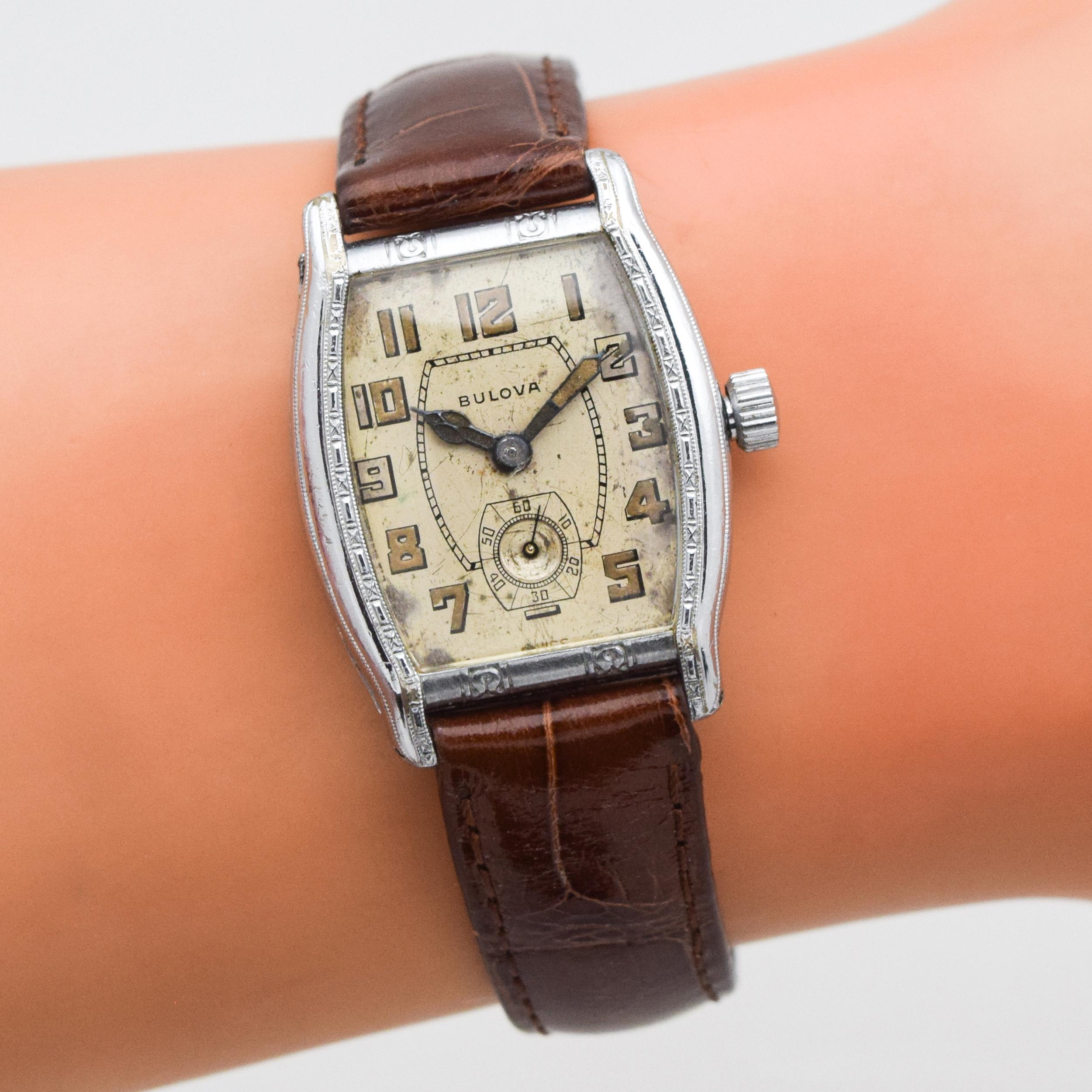 Vintage Bulova 14 Karat White Gold-Plated Watch, 1929 For Sale 1