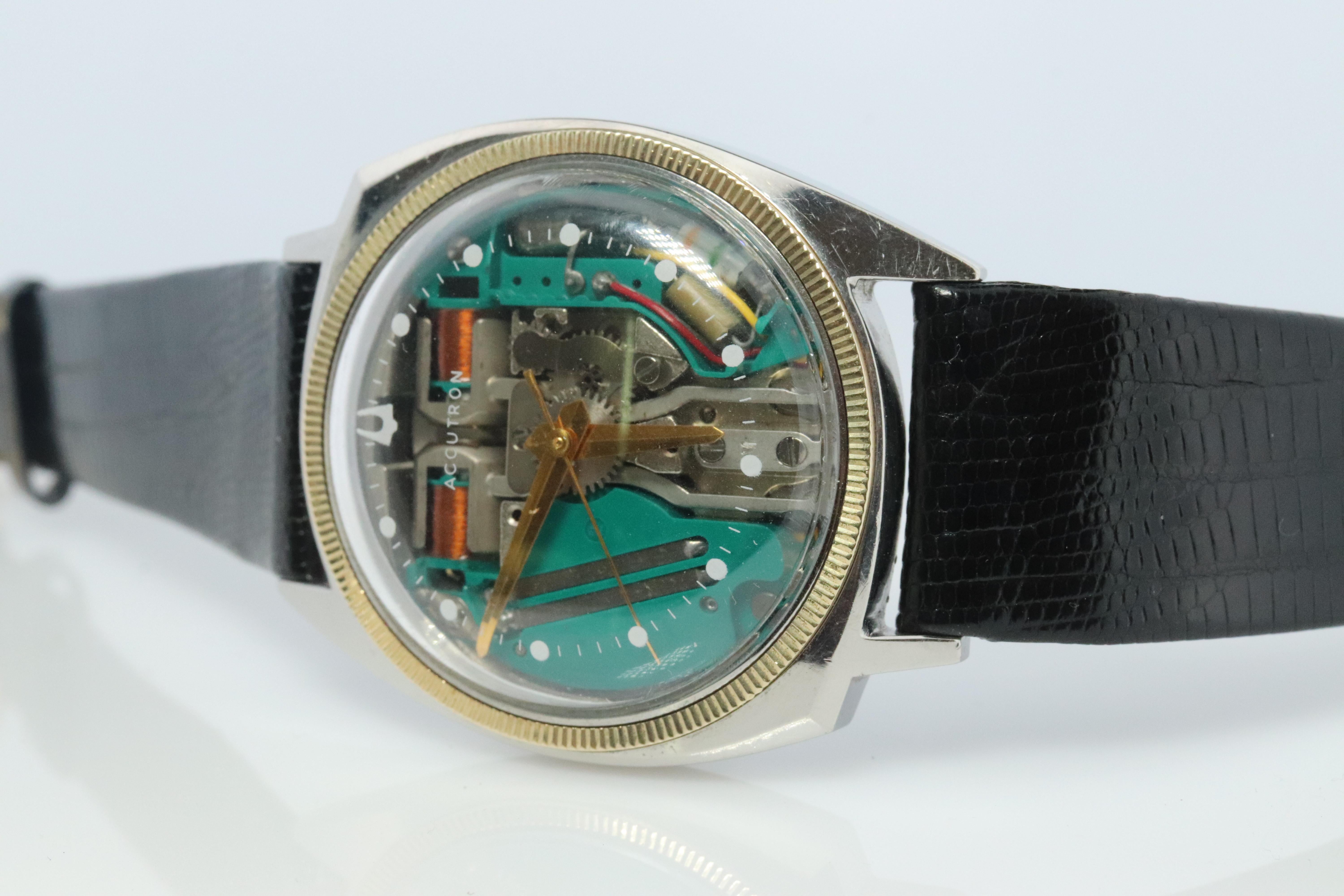 Vintage BULOVA Accutron-Uhr. Spaceview Bulova 14k Lünette Electric Transparent, Spaceview (Moderne)