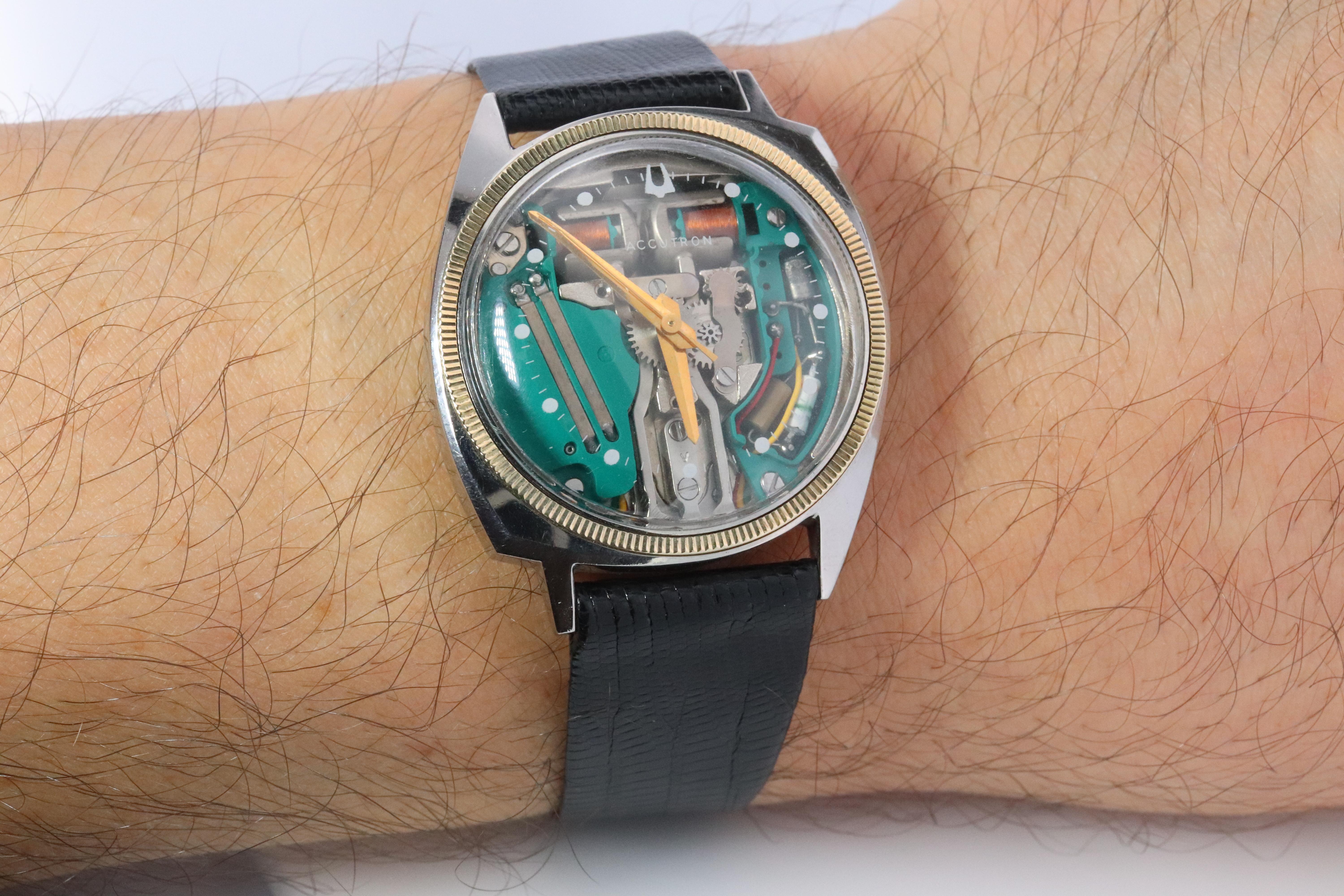Vintage BULOVA Accutron-Uhr. Spaceview Bulova 14k Lünette Electric Transparent, Spaceview Herren