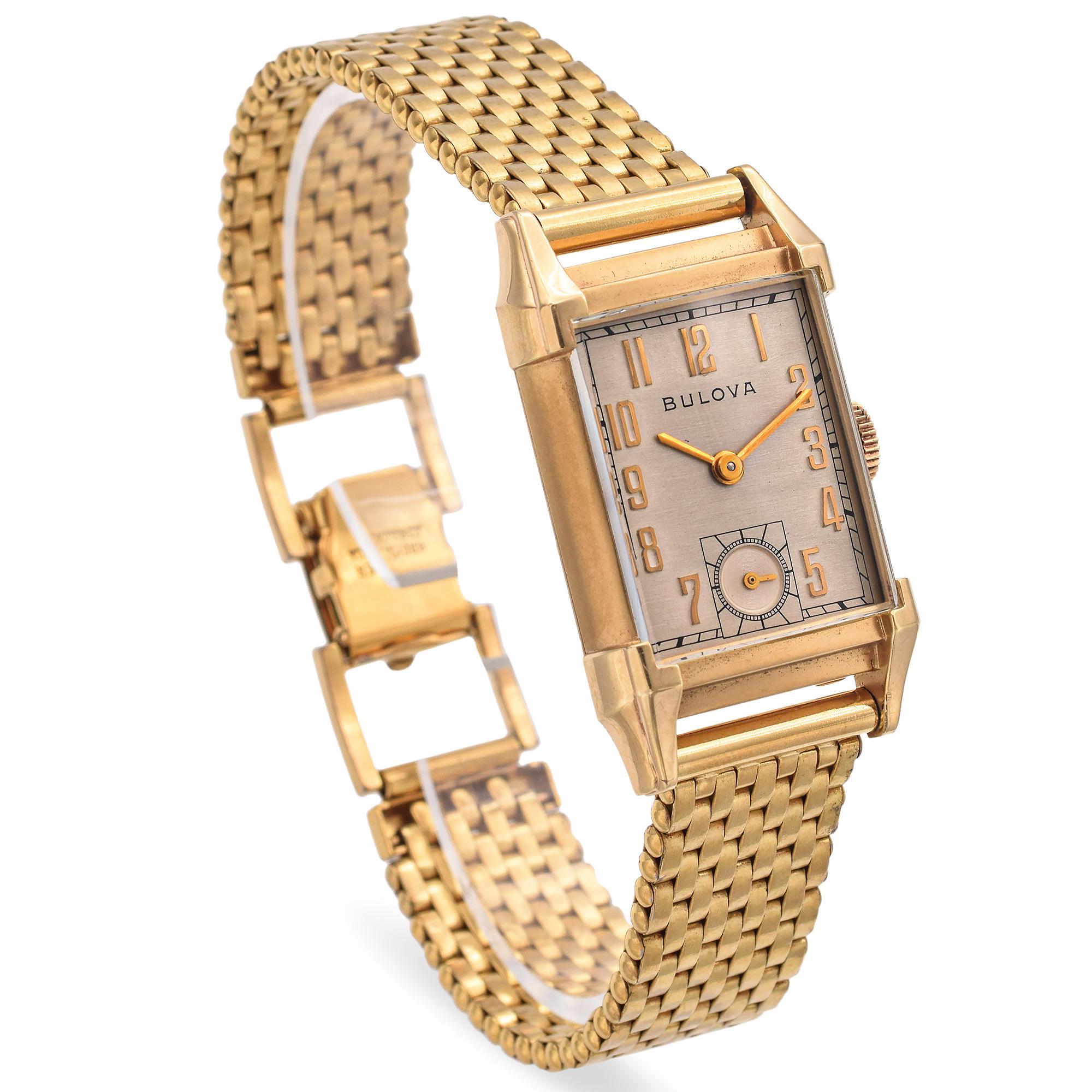 Vintage Bulova Art Deco 10K Gold Filled Tank Men's Watch w Kreisler Band 1