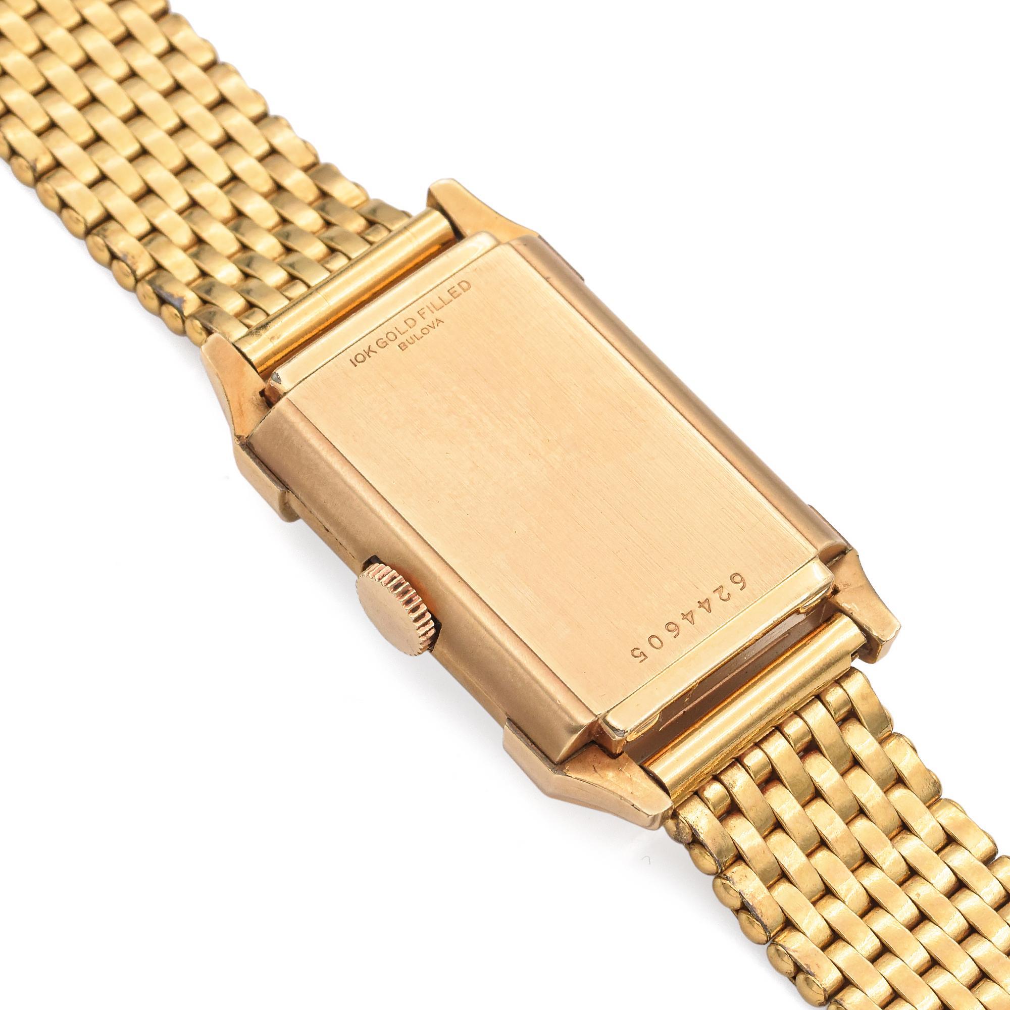 Vintage Bulova Art Deco 10K Gold Filled Tank Men's Watch w Kreisler Band 3
