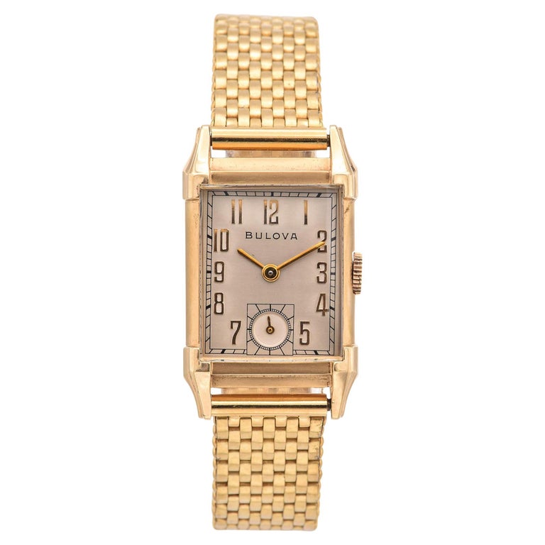 Vintage Bulova Art Deco 10K Gold Filled Tank Men's Watch w Kreisler Band