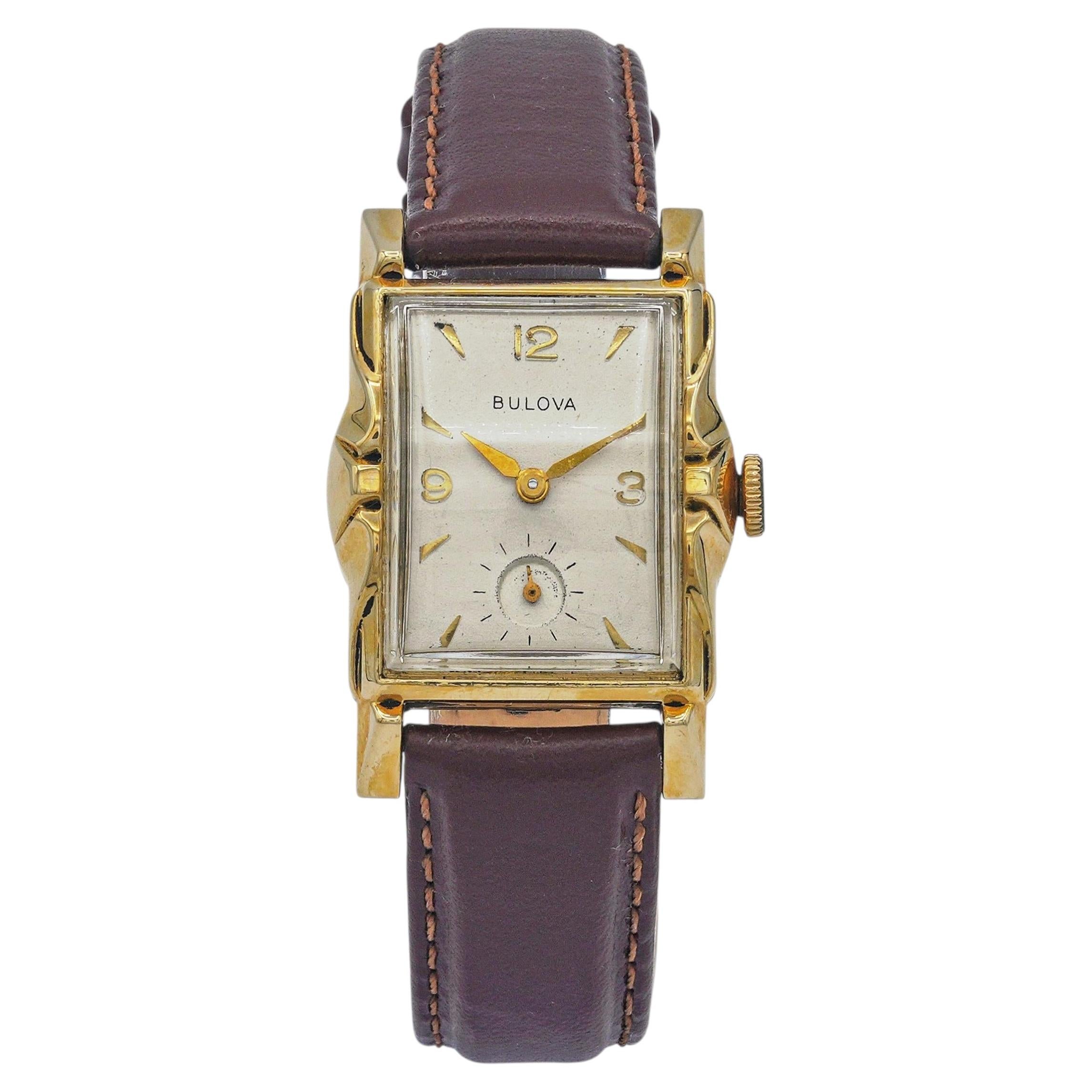 Reloj de cuerda manual vintage Bulova Brunswick de oro amarillo de 14 quilates