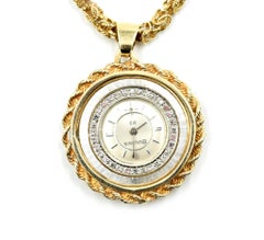 Bulova Yellow Gold Diamond Vintage Pendant Watch on Yellow Gold Chain