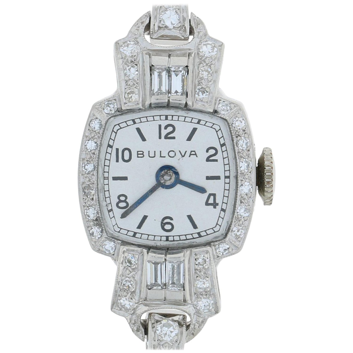 Vintage Bulova Diamond Ladies Watch 900 Platinum And 14k Gold Mechanical 2yr Wnty At 1stdibs