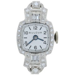 Vintage Bulova Diamond Ladies Watch 900 Platinum & 14k Gold Mechanical 2Yr. Wnty