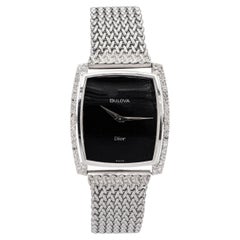 Vintage Bulova Dior 14k White Gold Diamond Bezel Hand Wind Men's Watch