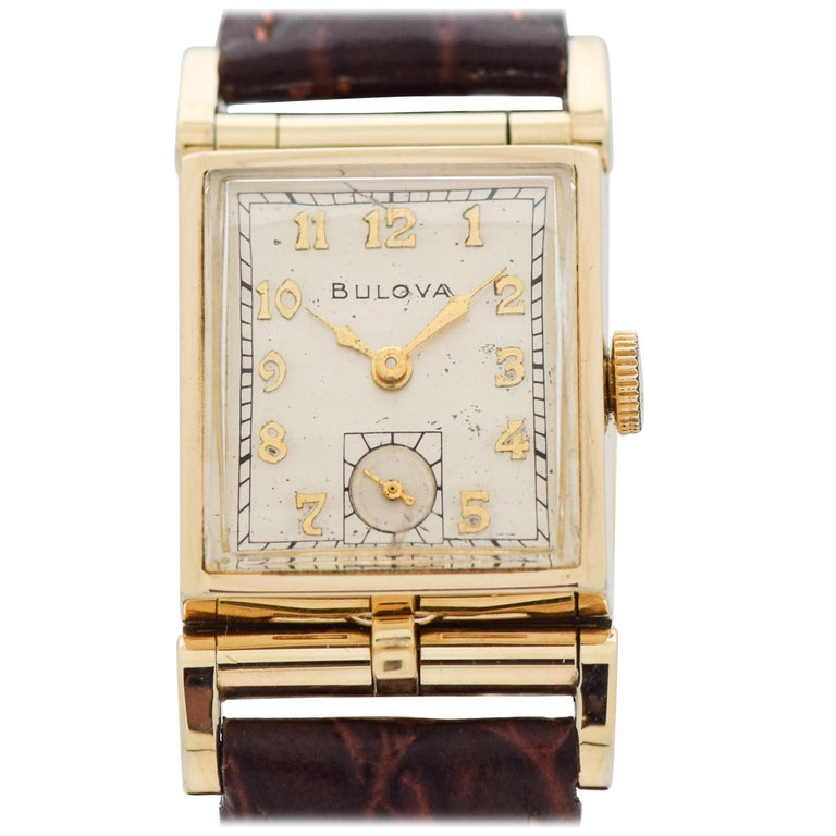Vintage Bulova Rectangular-Shaped Watch, 1950 For Sale at 1stdibs