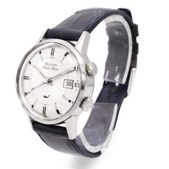 Orologio da polso Bulova vintage da uomo in acciaio inossidabile con sveglia e datario, a carica manuale