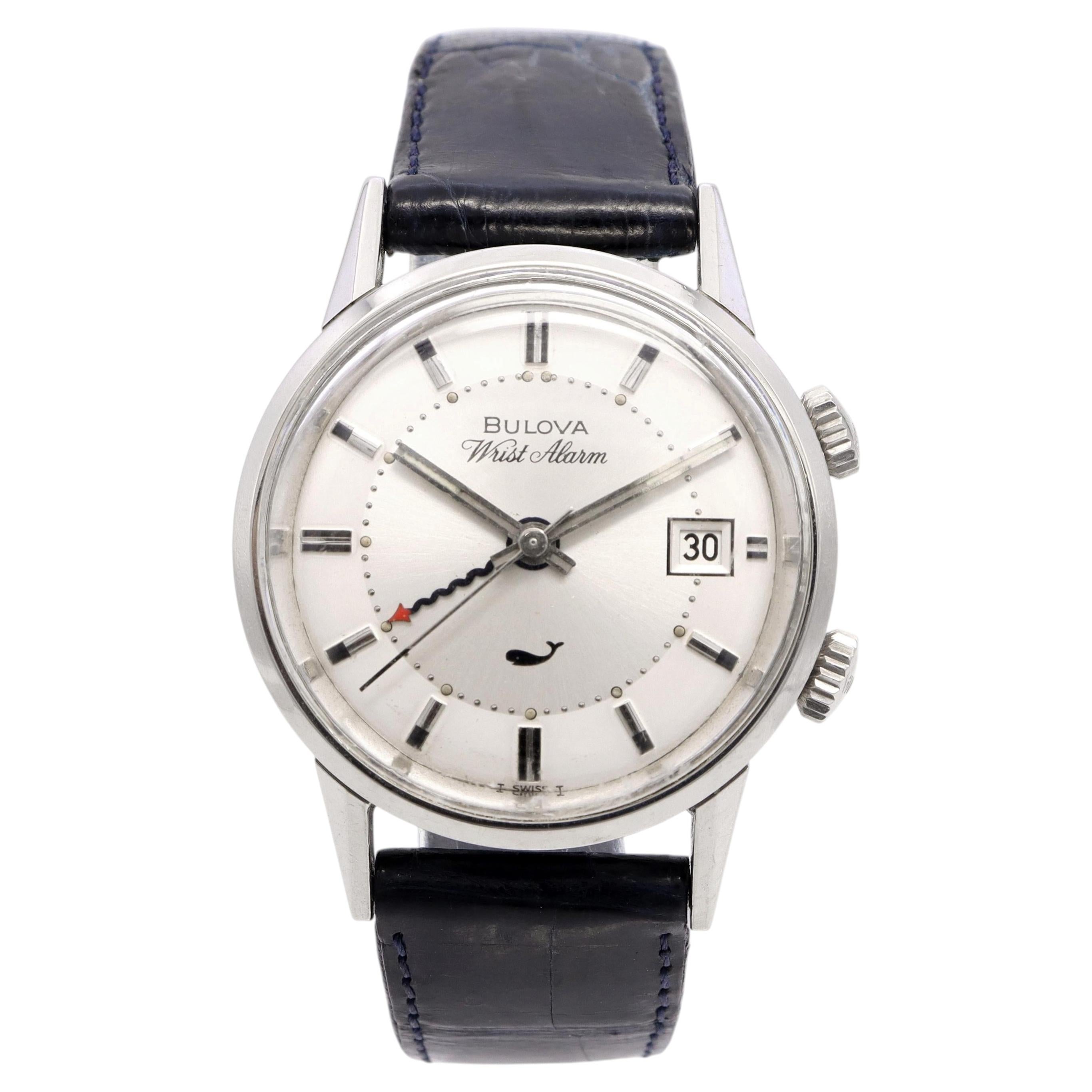 Pre-owned Bulova Vintage  Wrist Alarm Stainless Steel Date Hand-wind Men's Watch In Multiple