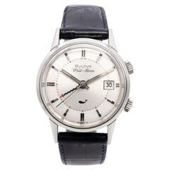 Orologio da polso Bulova vintage da uomo in acciaio inossidabile con sveglia e datario, a carica manuale
