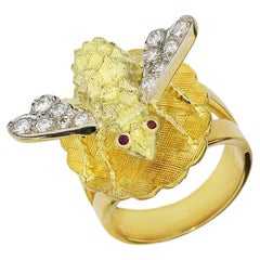 Antique Bumblebee with Diamond Encrusted Wings 18K Ring
