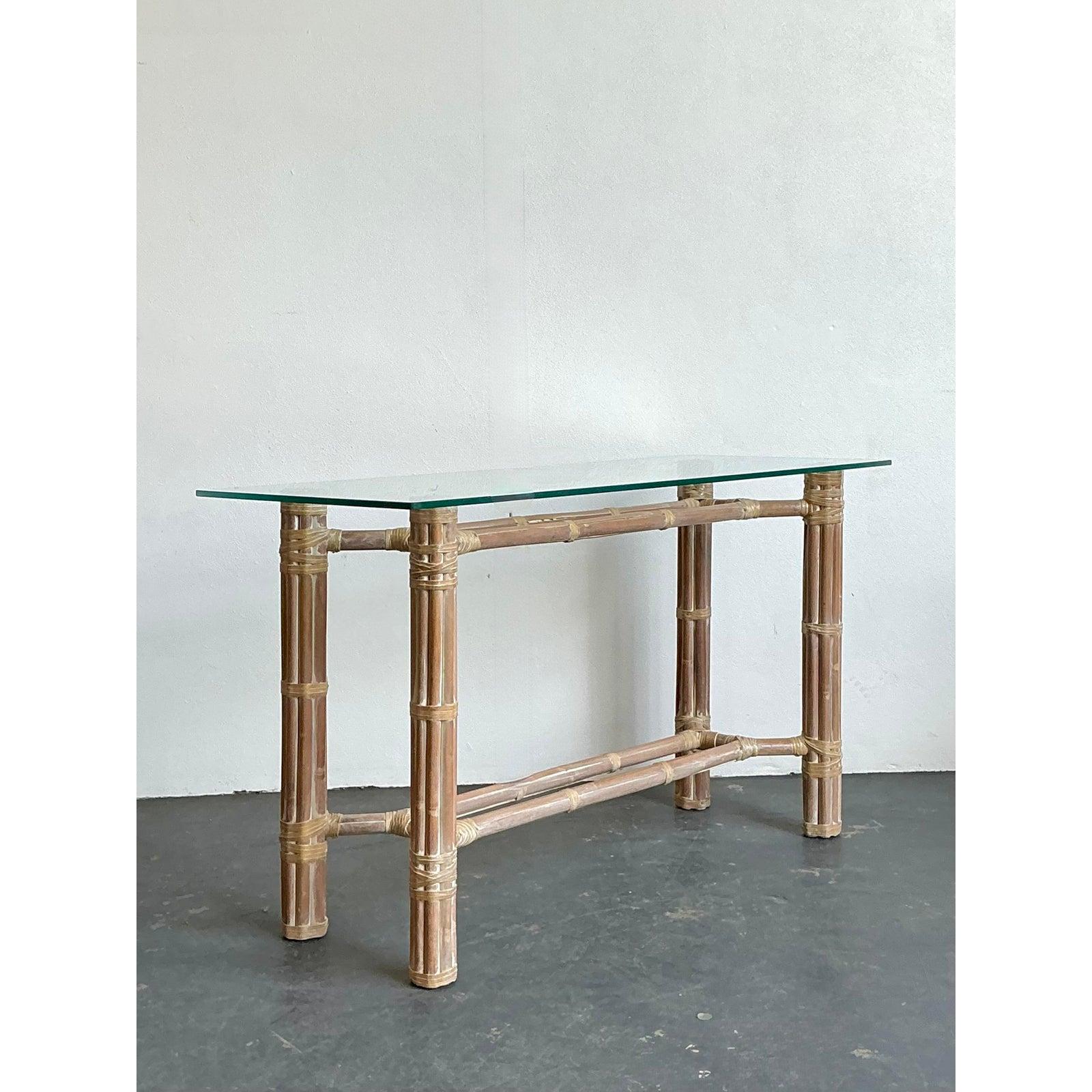 Vintage Bundled Rattan Console Table After McGuire For Sale at 1stDibs