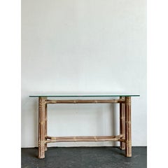 Vintage Bundled Rattan Console Table After McGuire
