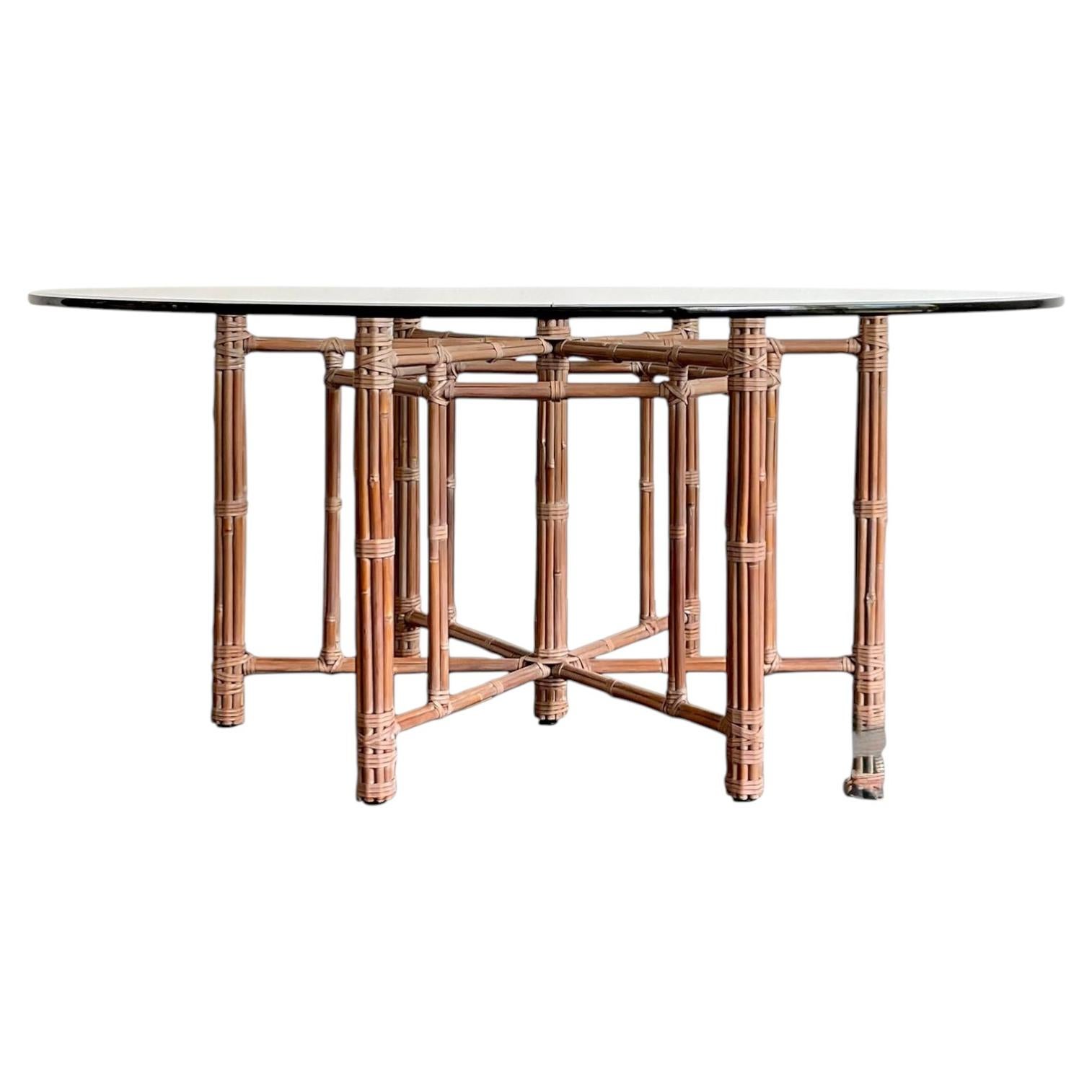 Vintage Bundled Rattan Dining Table After McGuire