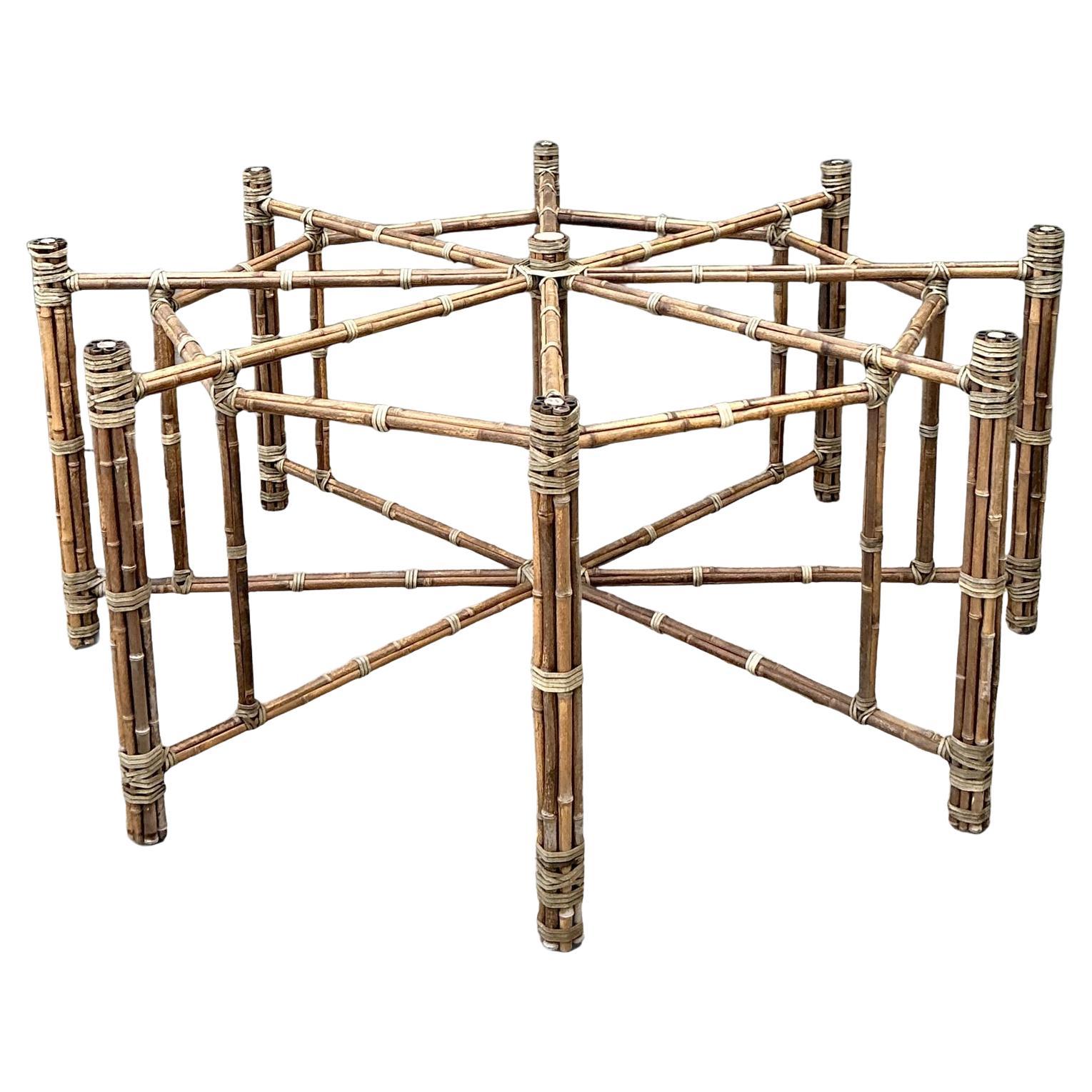 Vintage Bundled Rattan Dining Table Pedestal After McGuire