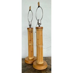 Vintage Bundled Rattan Lamps - A Pair
