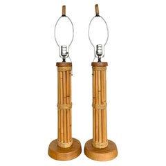 Vintage Bundled Rattan Lamps - A Pair
