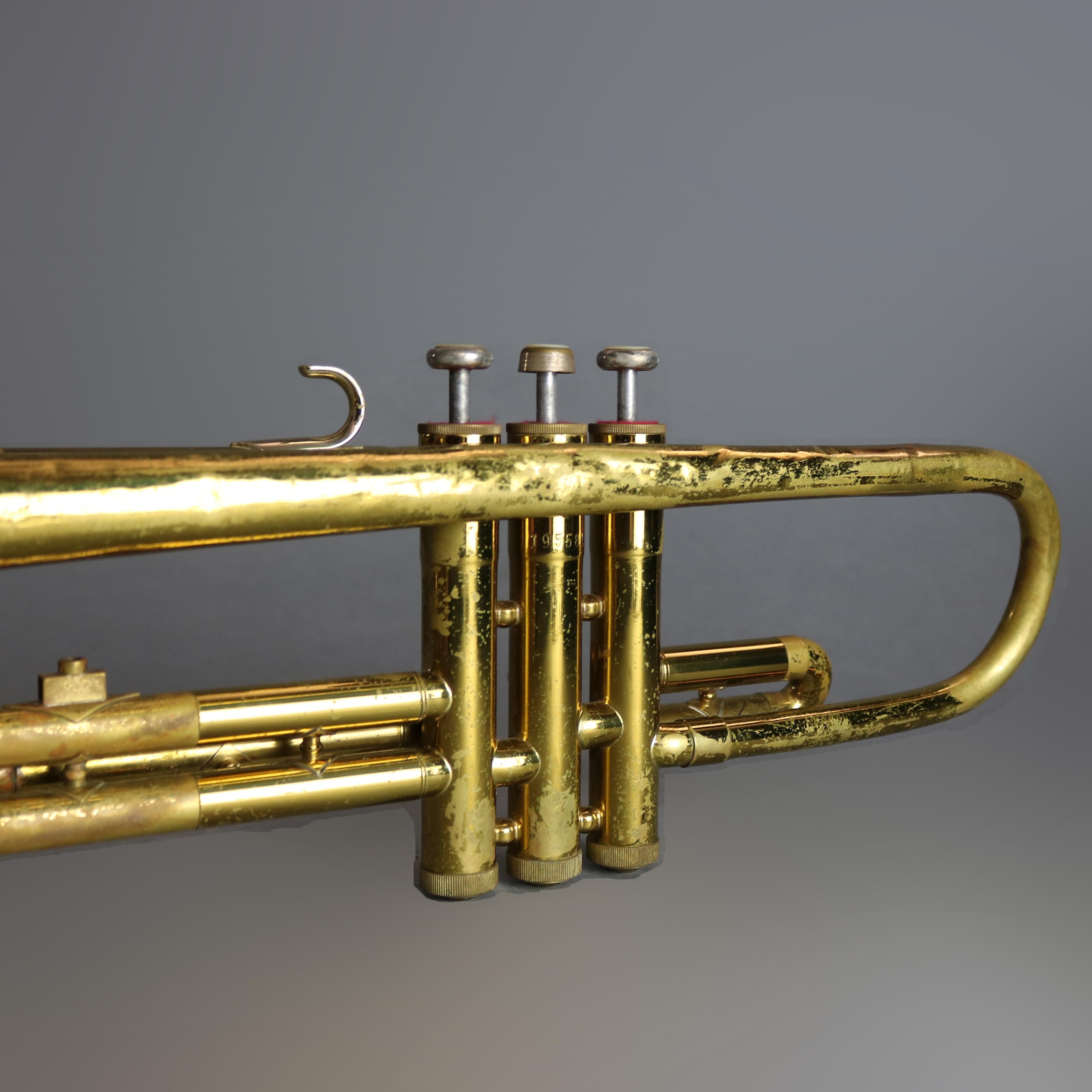 Cast Vintage Bundy Brass Trumpet and Case, 20th Century