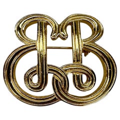 Vintage Burberry 'BB' Logo Gold Tone Costume Brooch
