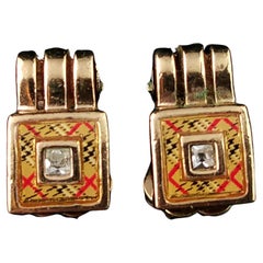 Pendientes de clip a cuadros Burberry vintage, Tono dorado