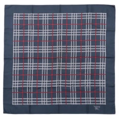 Vintage Burberry Sciarpa a scacchi in seta blu navy