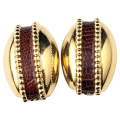 Vintage Burberry clip on earrings, Faux leather and Gold tone