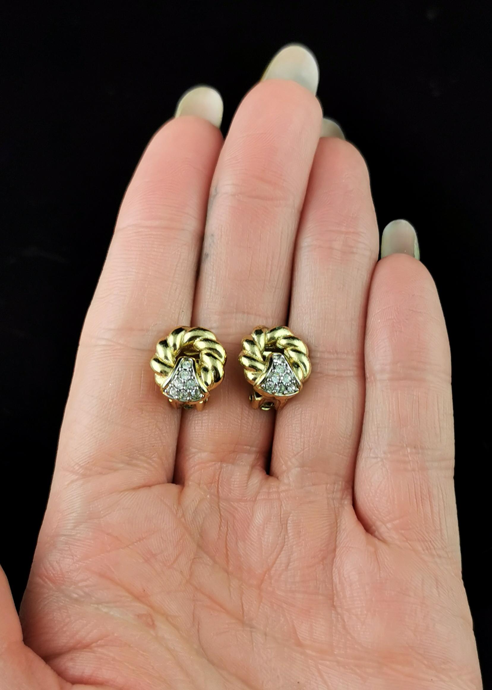 Vintage Burberry clip on earrings, Gold tone, Diamante For Sale 5