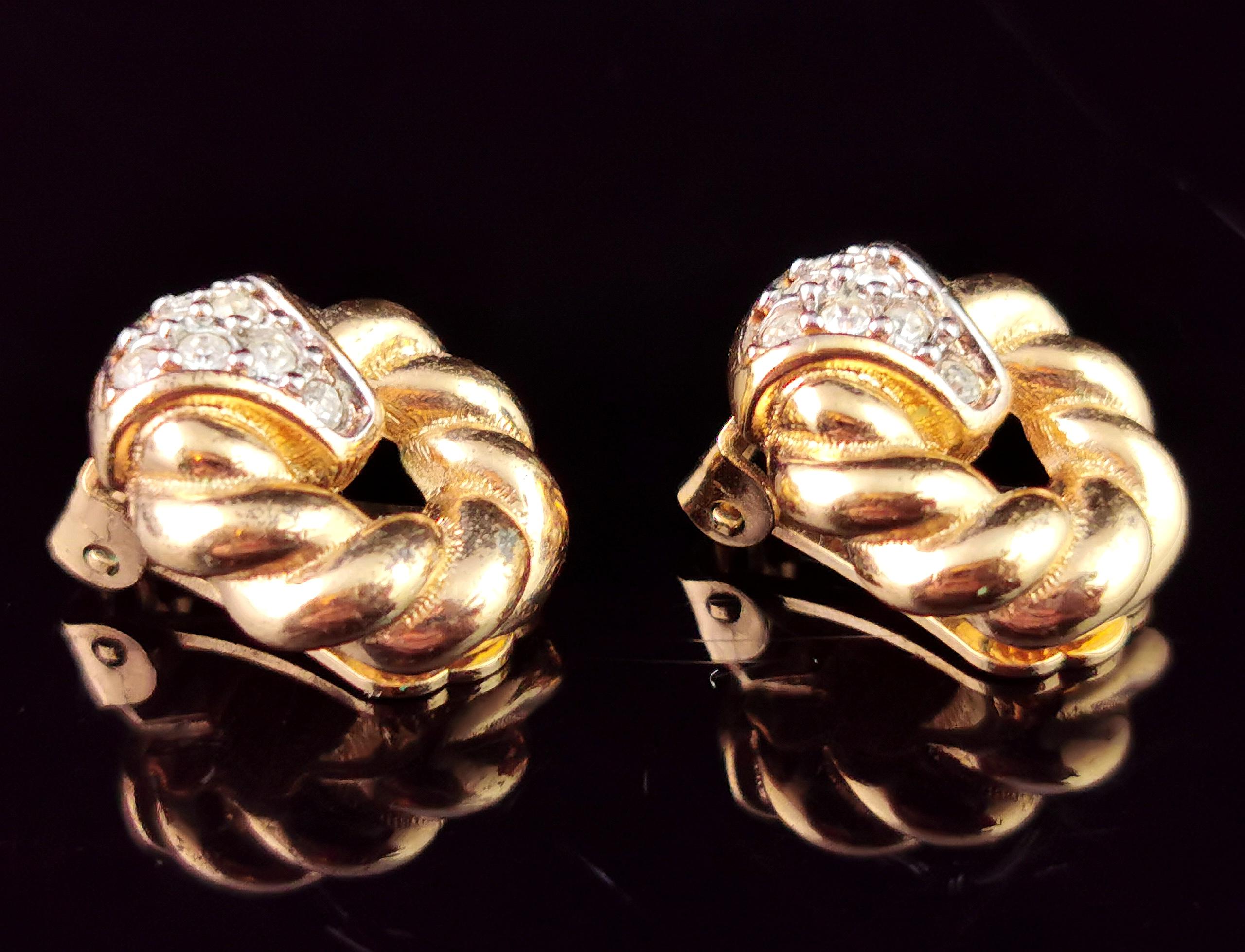 Modern Vintage Burberry clip on earrings, Gold tone, Diamante For Sale
