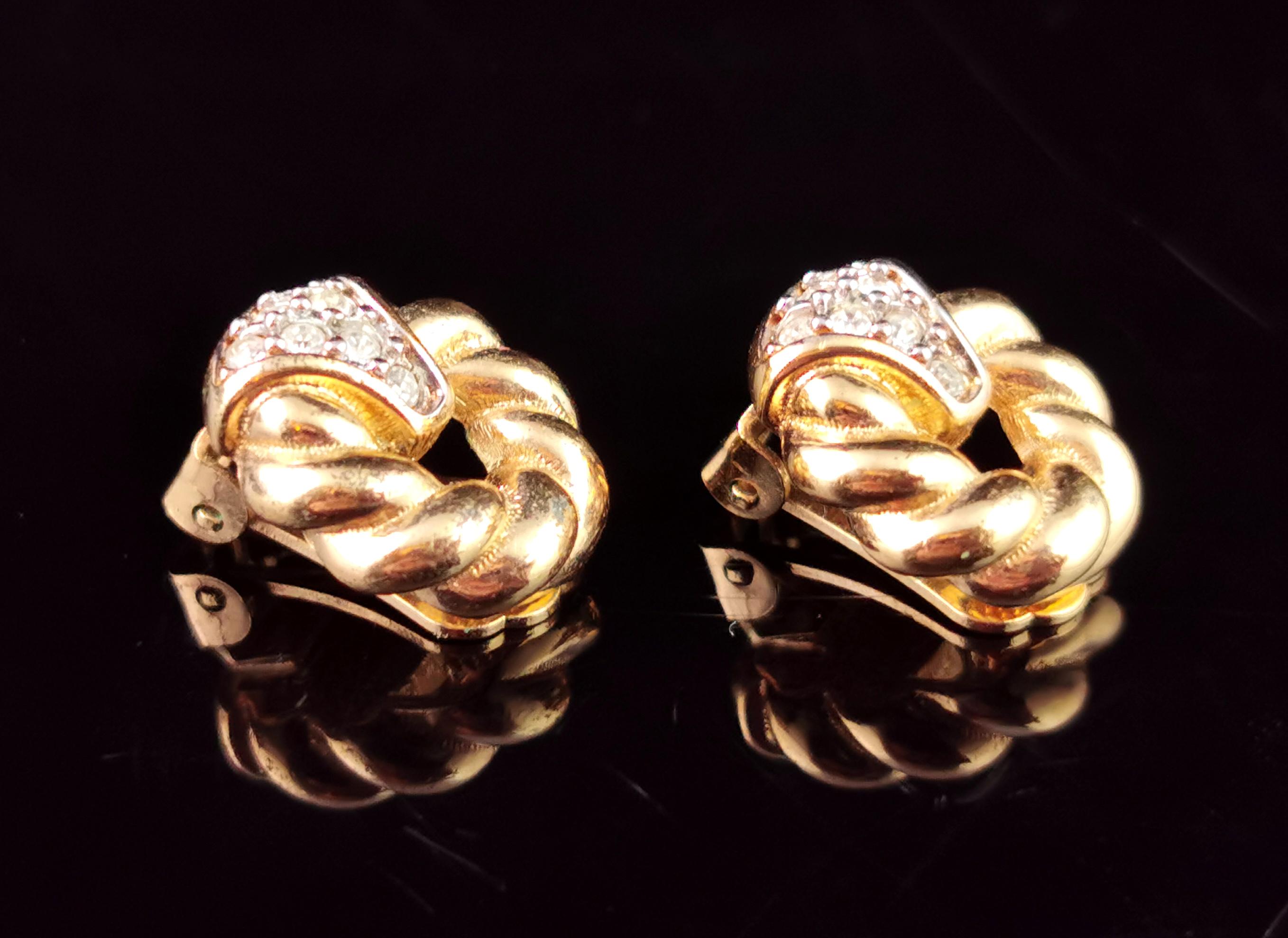 Women's Vintage Burberry clip on earrings, Gold tone, Diamante For Sale