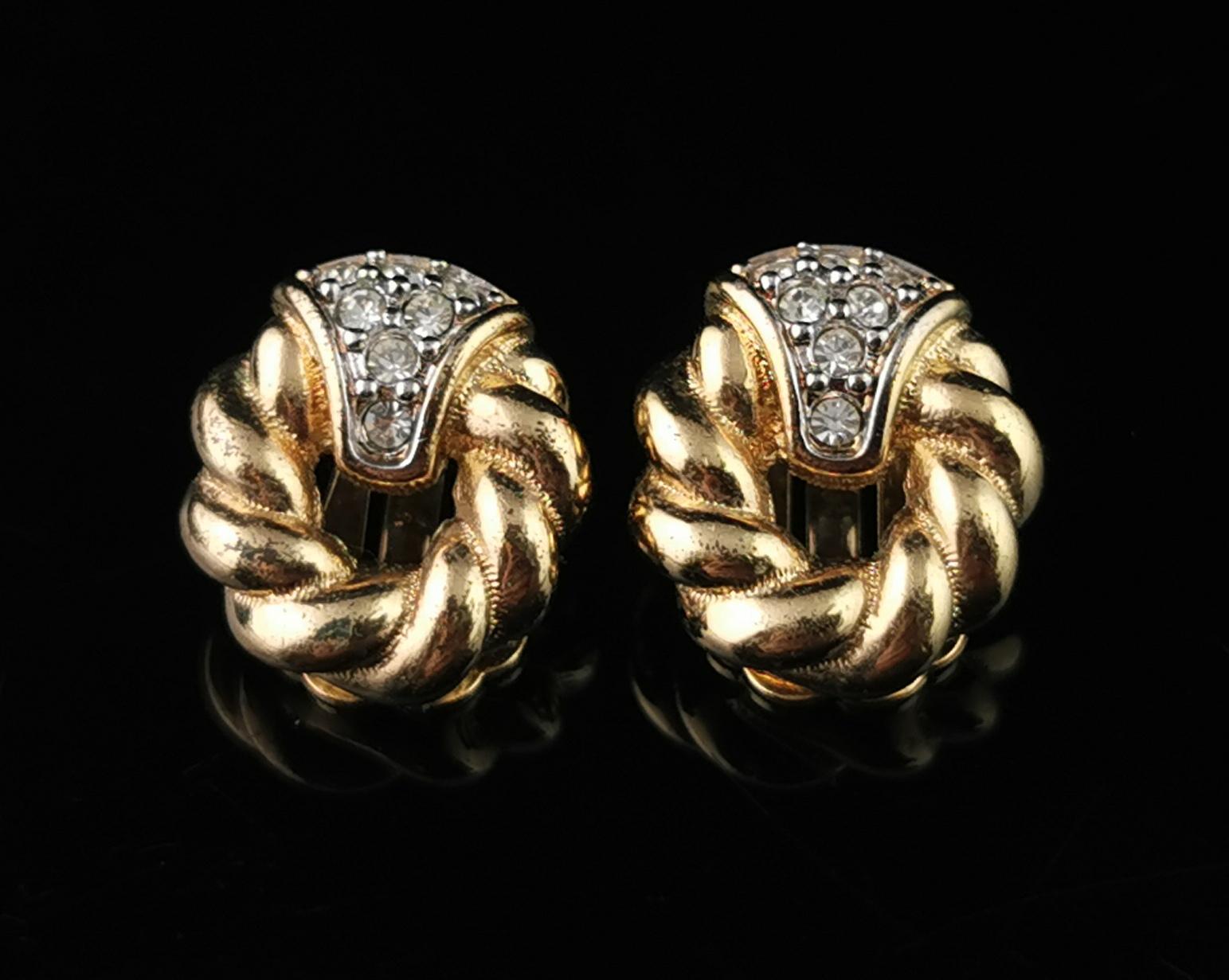 Vintage Burberry clip on earrings, Gold tone, Diamante For Sale 1