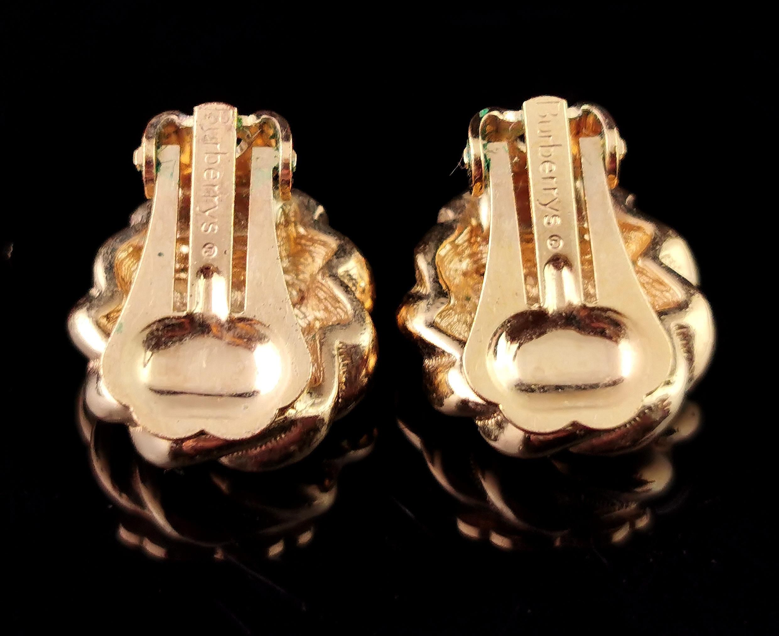 Vintage Burberry clip on earrings, Gold tone, Diamante For Sale 2