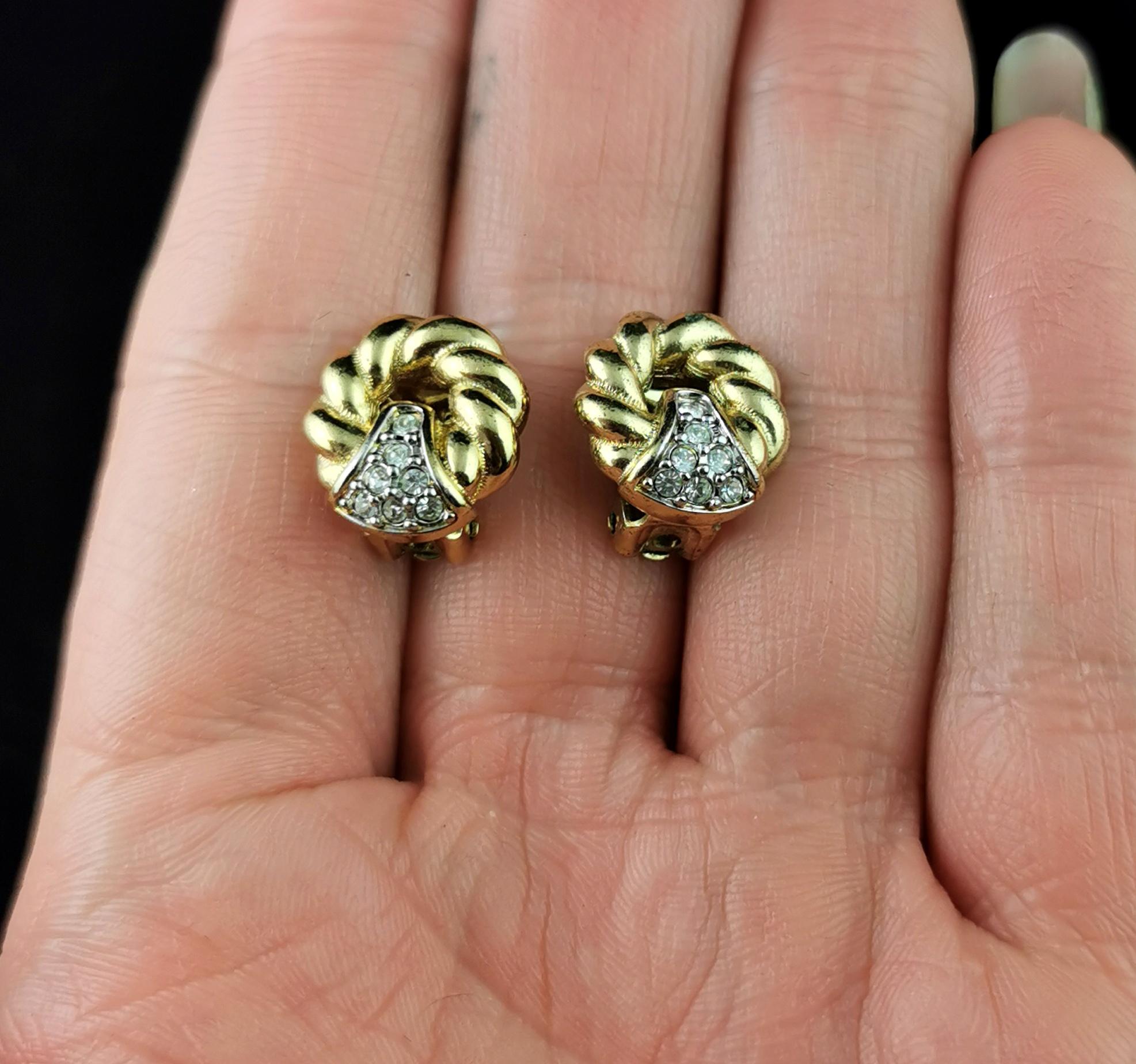 Vintage Burberry clip on earrings, Gold tone, Diamante For Sale 4
