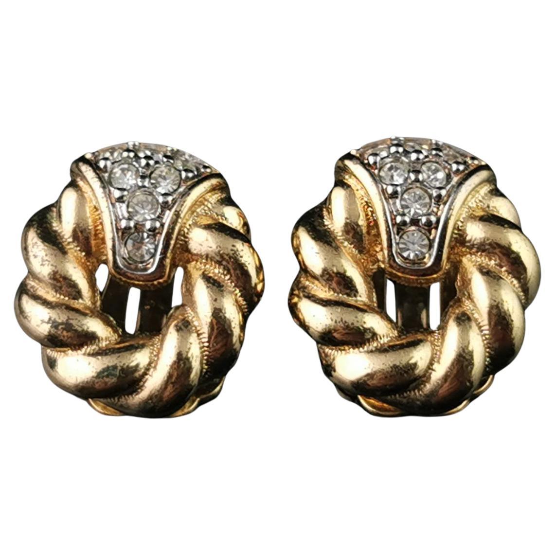 Vintage Burberry clip on earrings, Gold tone, Diamante For Sale