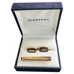 Vintage Burberry Gold Plate Cufflinks&Tie Clip In Original Case, “Circa 1970s”