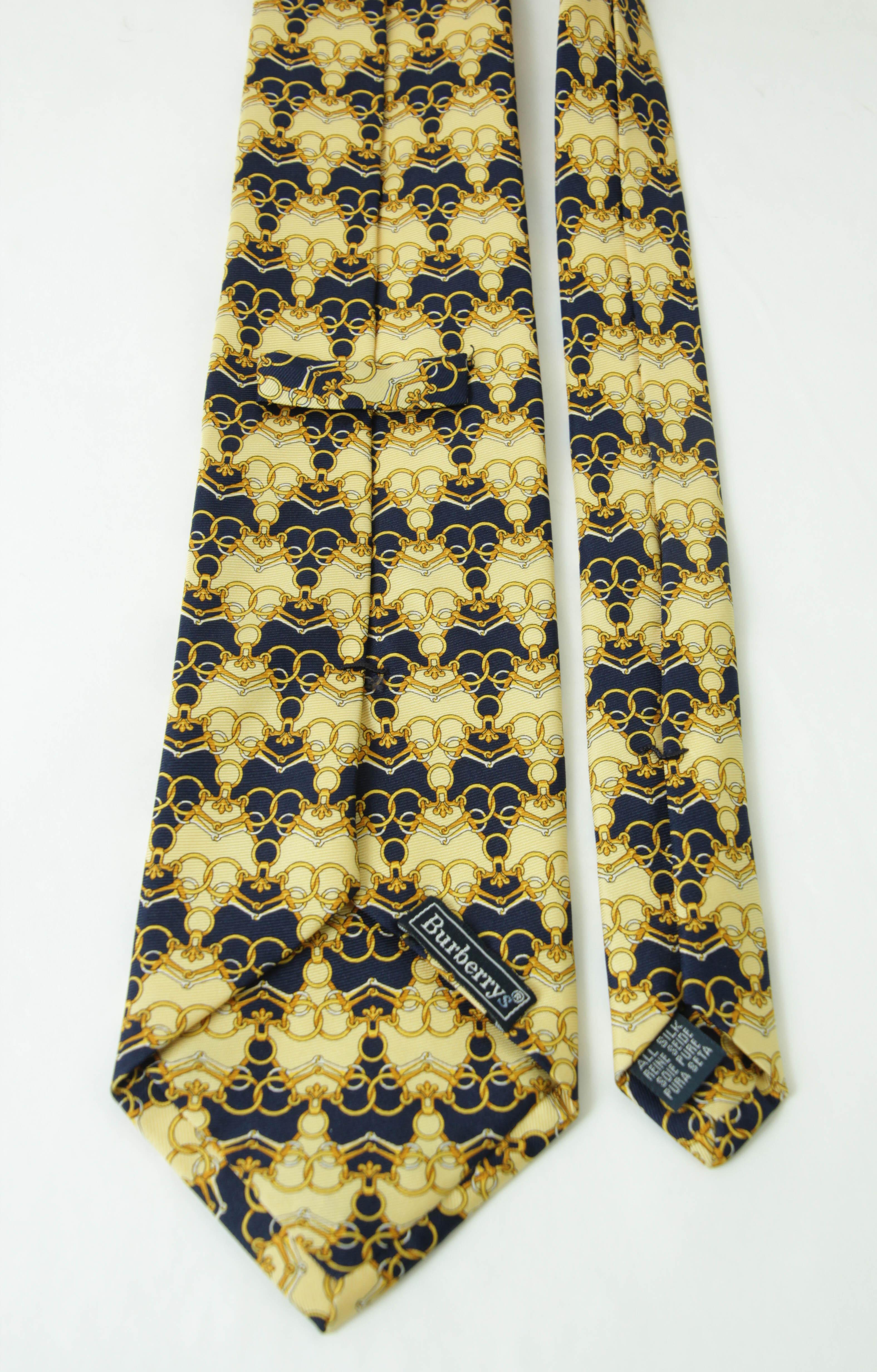 Vintage Burberry Pferdegebiss-Muster Herrenkrawatte Gelb Seide Halskrawatte im Angebot 6