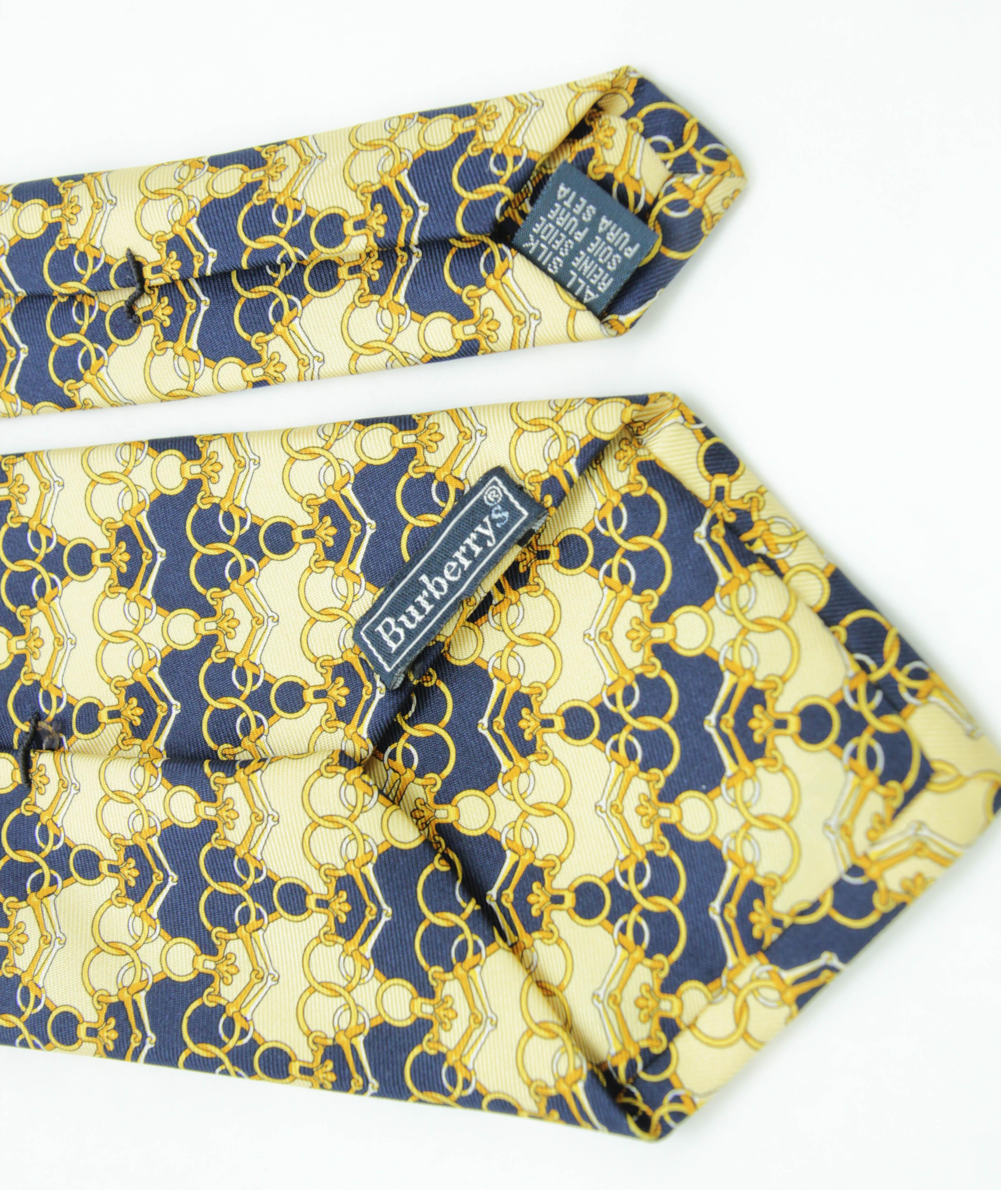 Vintage Burberry Pferdegebiss-Muster Herrenkrawatte Gelb Seide Halskrawatte im Angebot 7