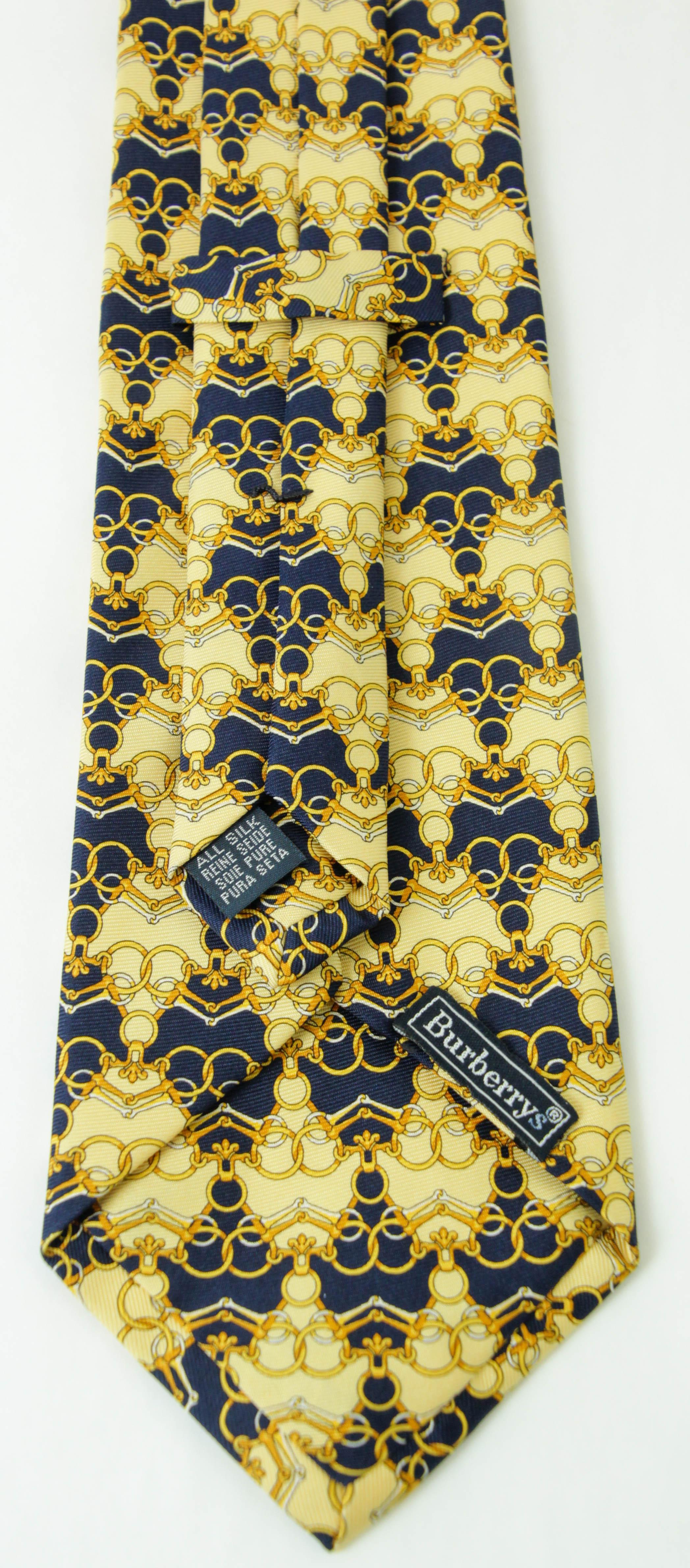 Vintage Burberry Pferdegebiss-Muster Herrenkrawatte Gelb Seide Halskrawatte im Angebot 8