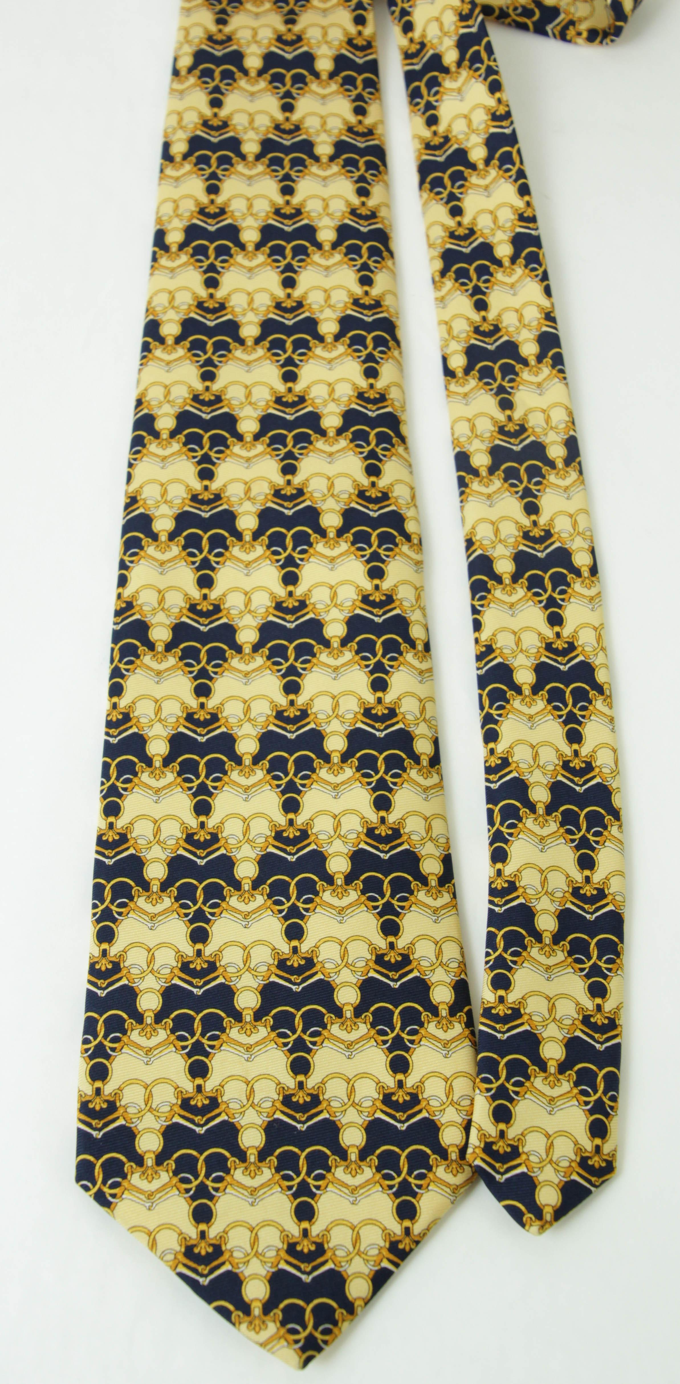 Vintage Burberry Pferdegebiss-Muster Herrenkrawatte Gelb Seide Halskrawatte im Angebot 5