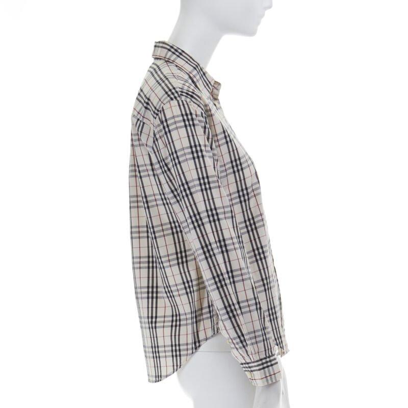 Gray vintage BURBERRY House Check cotton long sleeve slim fit shirt top M For Sale