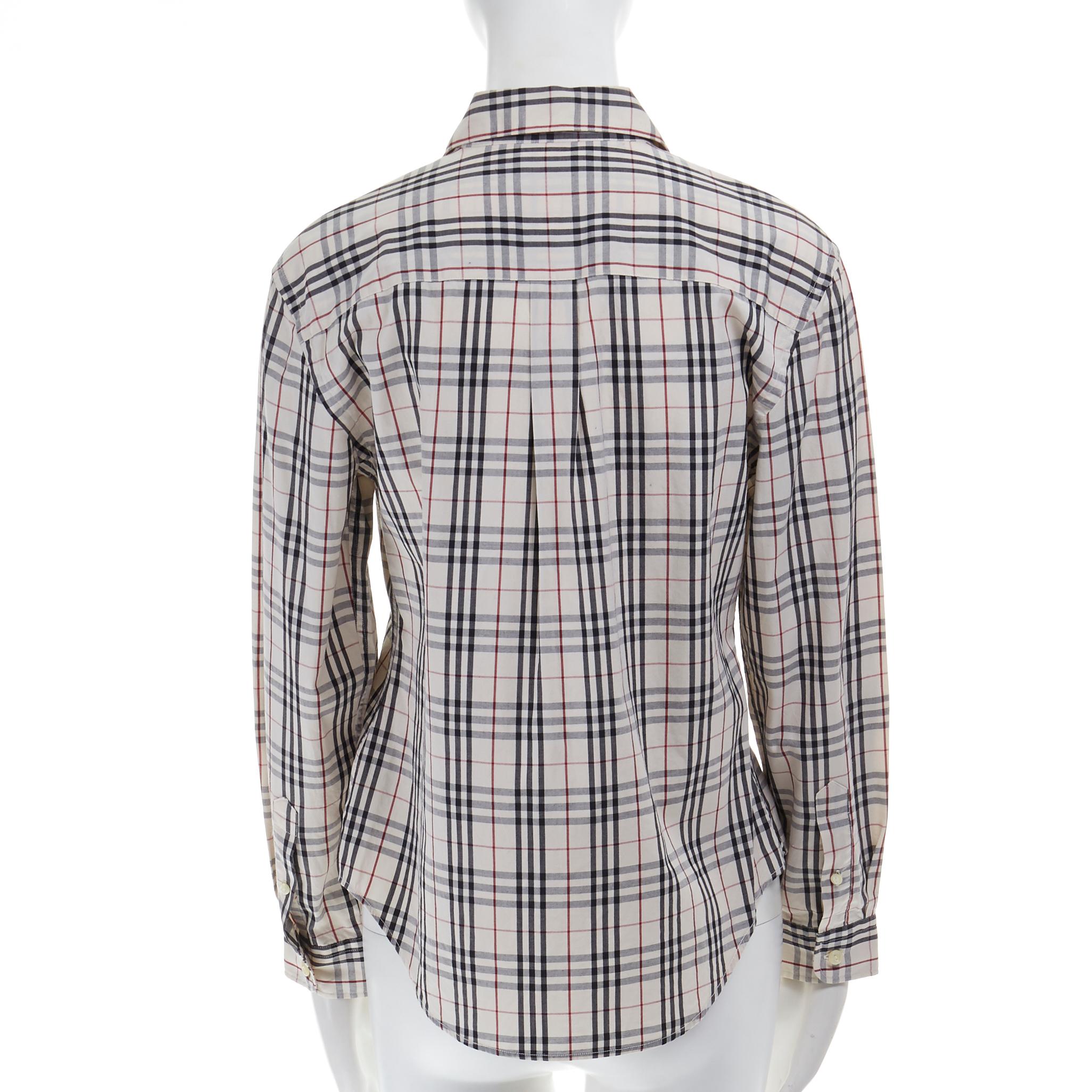 Gris vintage BURBERRY House Check cotton long sleeve slim fit shirt top M