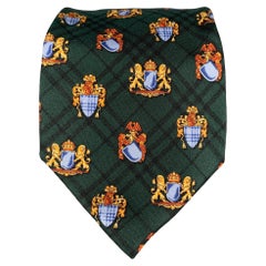 Vintage BURBERRY Multi-Color Crest Print Silk Neck Tie