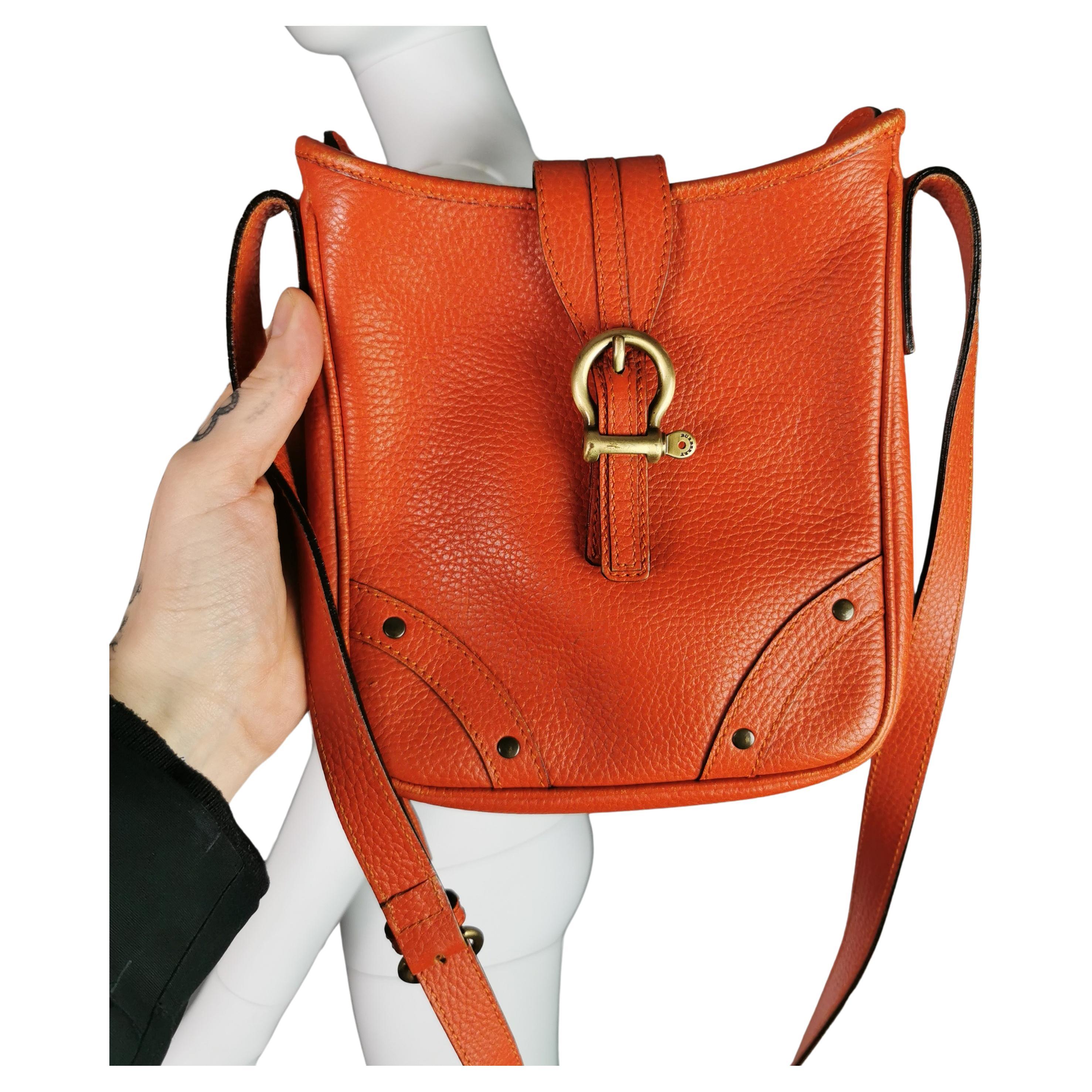 Vintage Burberry orange pebble leather Crossbody bag, shoulder bag, D ring  For Sale