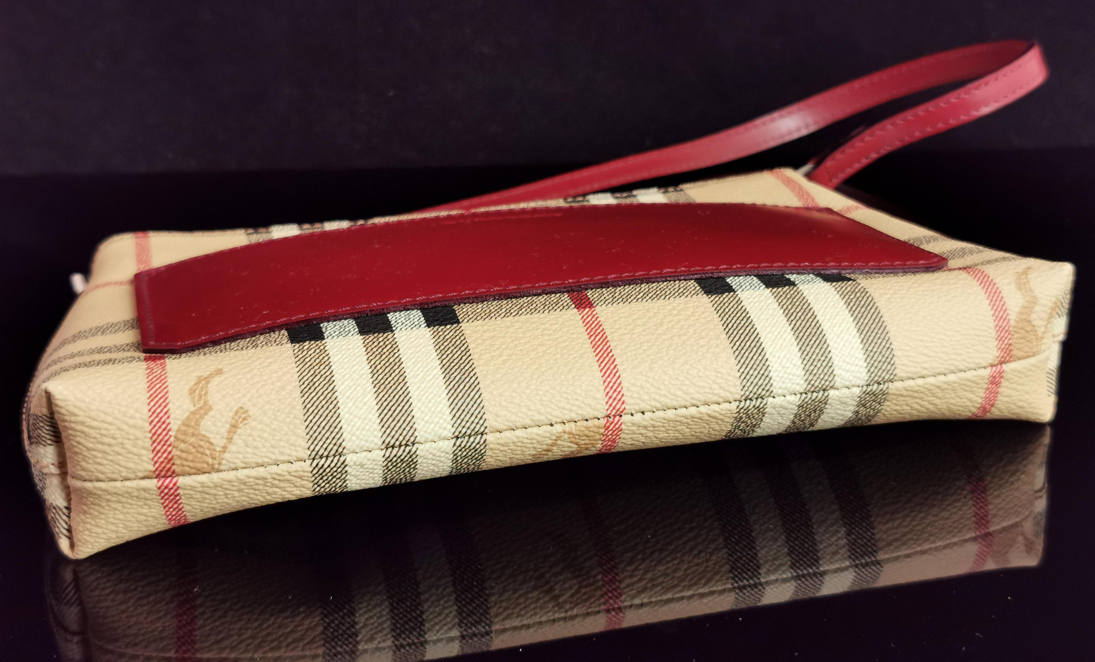Vintage Burberry Pochette handbag, Nova check and red leather 5