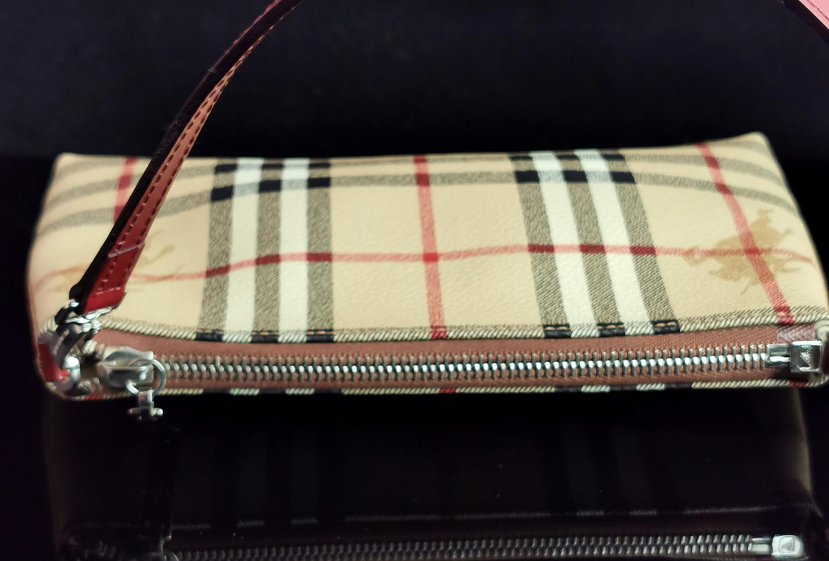 Women's Vintage Burberry Pochette handbag, Nova check and red leather