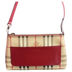 Vintage Burberry Pochette handbag, Nova check and red leather 