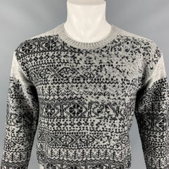 BURBERRY PRORSUM Pullover aus grauer und schwarzer Fairisle-Wolle, Größe S
