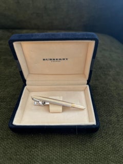 Vintage Burberry Steel & Gold Plate & Tie Clip In Original Case, Circa 1990