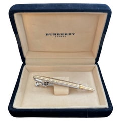 Vintage Burberry Steel & Gold Plate & Tie Clip In Original Case, Circa 1990
